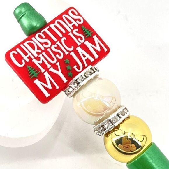 Christmas tree handmade pen NEW beads rhinestone bling red white green silver - Picture 3 of 5